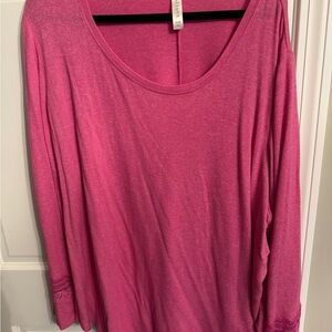 Cacique Pink Scoop Neck 3/4 Sleeve Relaxed Blouse